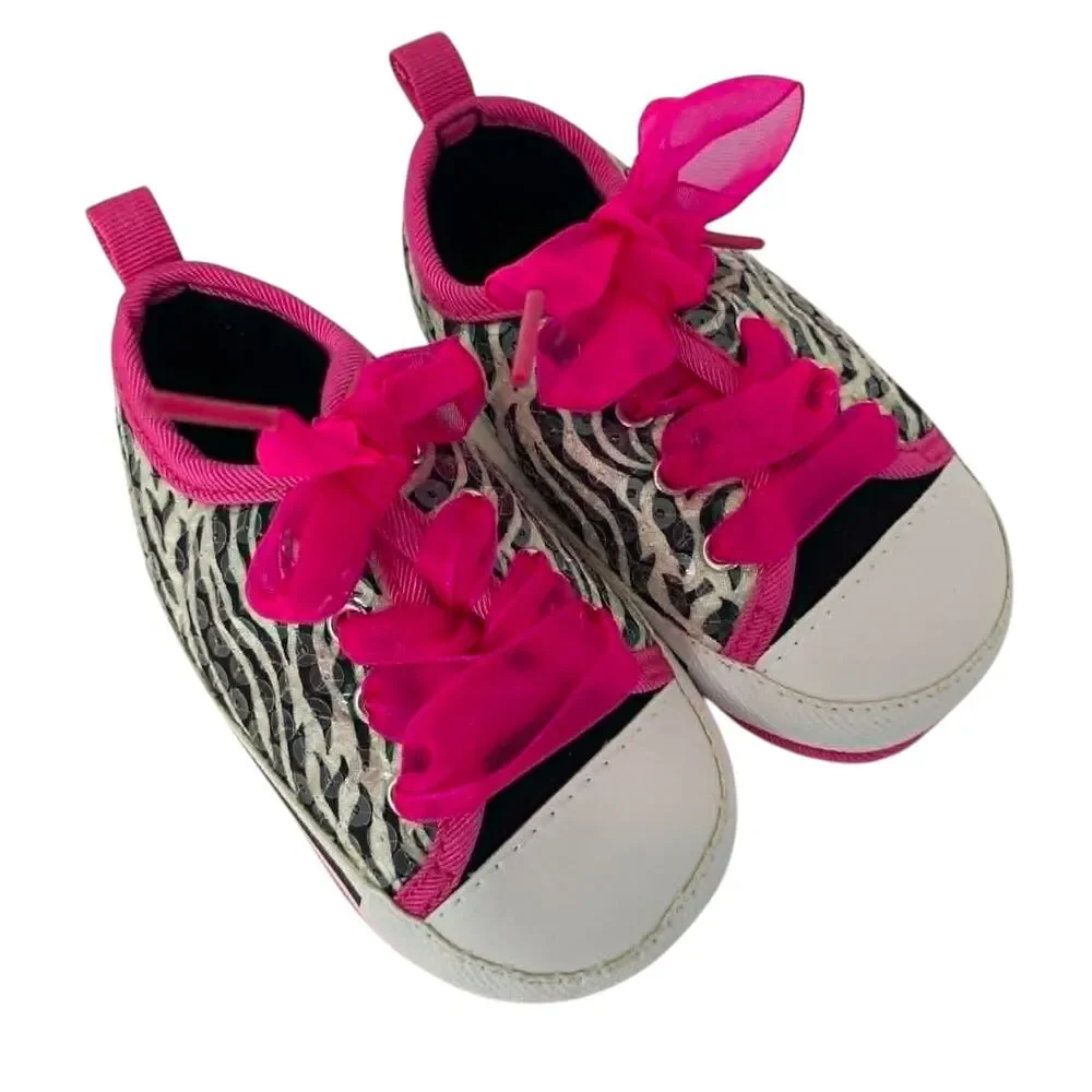 Zebra Sequin Hot Pink Baby Shoes Sz 9-12mo